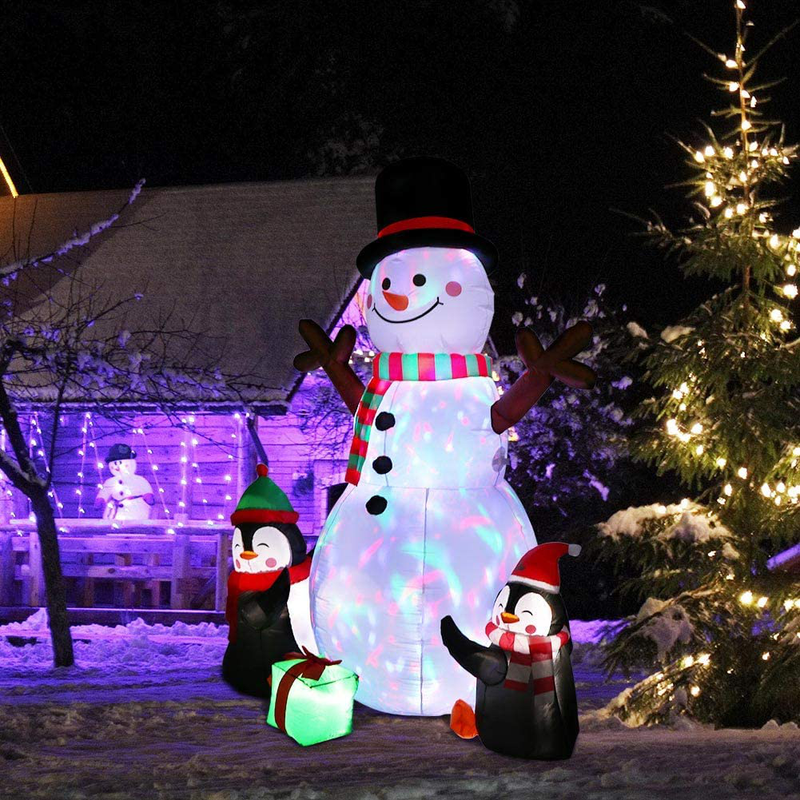 OurWarm 6ft Christmas Inflatables Outdoor Decorations, Blow Up Snowman Penguins Inflatable with Rotating LED Lights for Christmas Indoor Outdoor Yard Garden Decorations