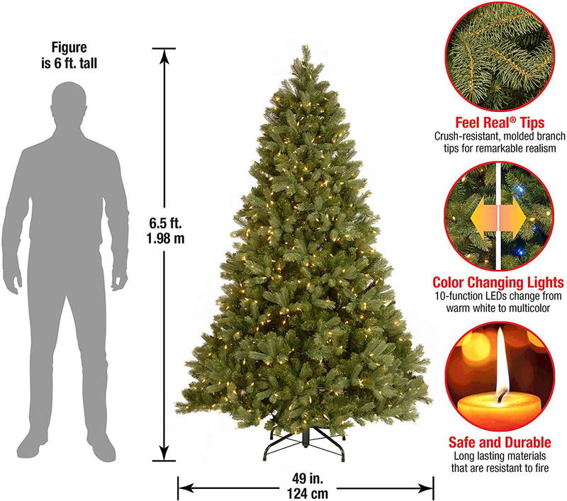 National Tree Company 'Feel Real' Pre-lit Artificial Christmas Tree | Includes Pre-strung Multi-Color LED Lights, PowerConnect and Stand | Downswept Douglas Fir - 6.5 ft Home & Garden > Decor > Seasonal & Holiday Decorations > Christmas Tree Stands National Tree   