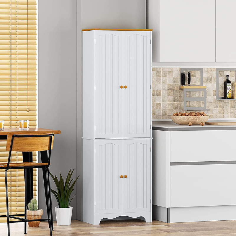 HOMEFORT 72" Tall Pantry Cabinet, Wood Kitchen Pantry, Freestanding Kitchen Cupboard with 2 Cabinets and Adjustable Storage Shelves, Space Saving Floor Cabinet,In Creamy White Home & Garden > Kitchen & Dining > Food Storage HOMEFORT   