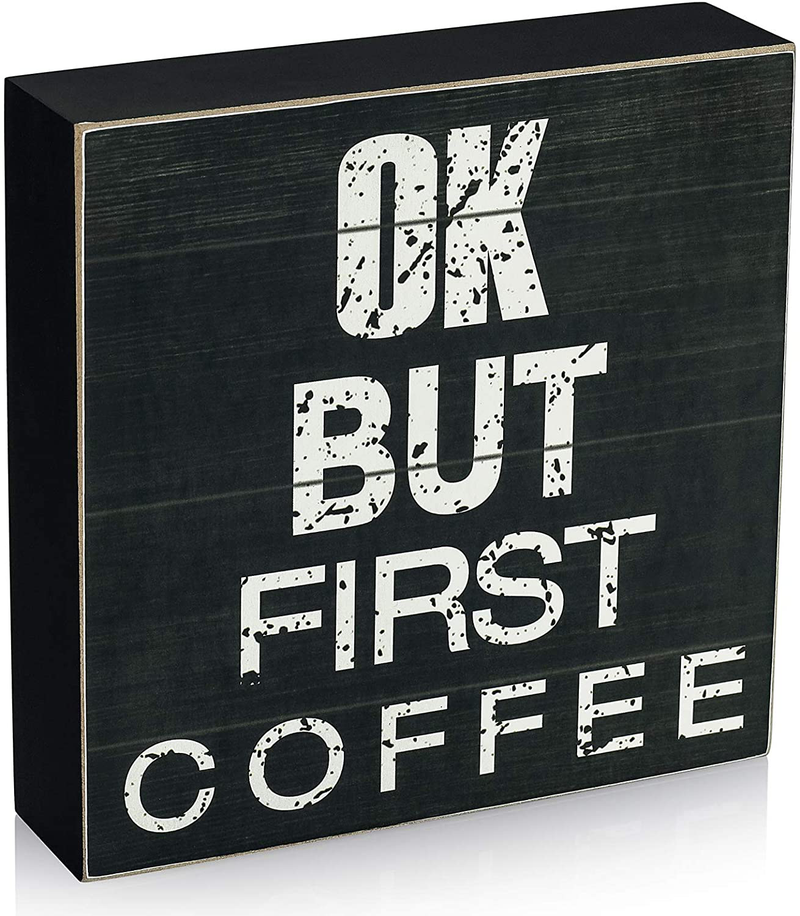 TJ.MOREE OK,BUT First Coffee Sign Coffee Gift for Coffee Lover Coffee Bar, Home Office Decor Coffee Station Corner Decor