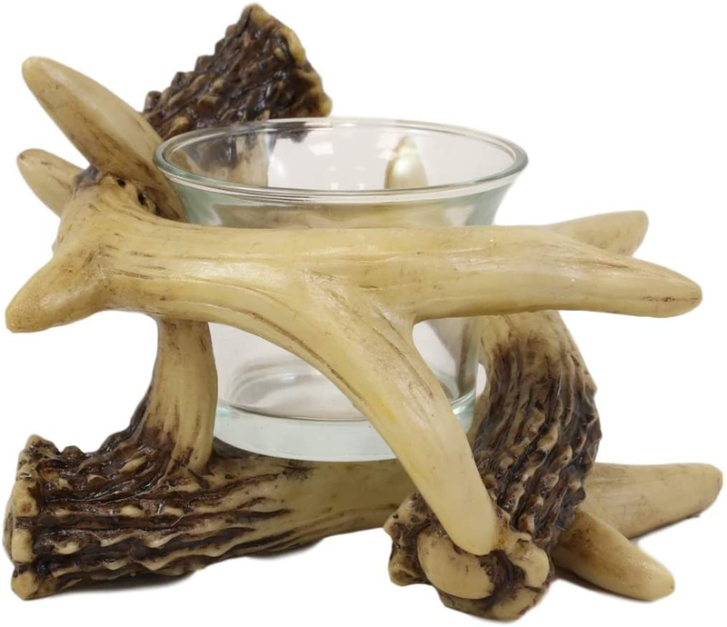 Ebros Set of 2 Wildlife Rustic Buck Elk Deer Stag Entwined Antlers Votive Candle Holder Accent Figurines 5" Wide Nature Lovers Hunters Cabin Lodge Country Home Decorative Antler Candleholders Home & Garden > Decor > Home Fragrance Accessories > Candle Holders Ebros Gift   