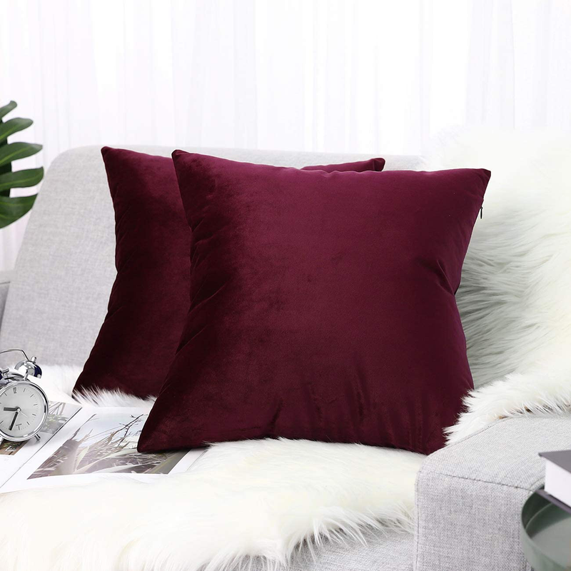 Lewondr Velvet Soft Throw Pillow Cover, 2 Pack Modern Solid Color Square Decorative Throw Pillow Case Cushion Covers for Car Sofa Bed Couch Home Christmas Decor, 18"X18"(45X45Cm), Burgundy Home & Garden > Decor > Chair & Sofa Cushions Lewondr Burgundy 18 x 18 Inch 