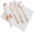 I00000 144 PCS Disposable Gold Silverware, Plastic Flatware with White Handle, Gold Plastic Cutlery Includes: 48 Forks, 48 Knives and 48 Spoons Home & Garden > Kitchen & Dining > Tableware > Flatware > Flatware Sets I00000 Rose Gold Silverware  