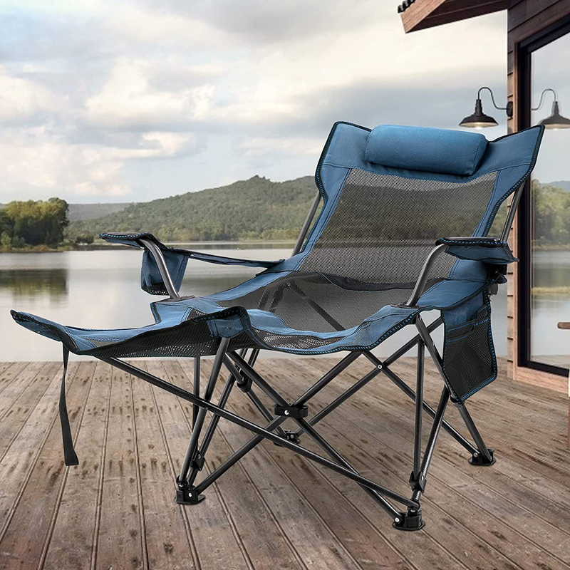 Happybuy Portable Lounge Chair with Cup Holder and Storage Bag for Camping Fishing and Other Outdoor Activities (Blue) Sporting Goods > Outdoor Recreation > Camping & Hiking > Camp Furniture Happybuy   