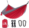Favorland Camping Hammock Double & Single with Tree Straps for Hiking, Backpacking, Travel, Beach, Yard - 2 Persons Outdoor Indoor Lightweight & Portable with Straps & Steel Carabiners Nylon (Green) Home & Garden > Lawn & Garden > Outdoor Living > Hammocks Favorland Red-grey Double 118''L x 79''W 