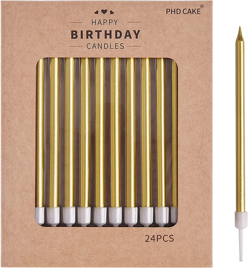 PHD CAKE 24-Count Gold Long Thin Birthday Candles, Cake Candles, Birthday Parties, Wedding Decorations, Party Candles Home & Garden > Decor > Home Fragrances > Candles PHD CAKE Gold  