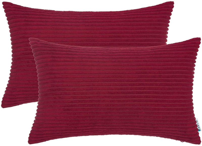 HWY 50 Pale Yellow Throw Pillow Covers Set 20X20 Inch, for Couch Sofa Living Room Bedroom Bed, Corduroy Soft Cozy, Solid Decorative Square Throw Pillows Case Cushion Cover, Pack of 2, Striped Home & Garden > Decor > Chair & Sofa Cushions HWY 50 Burgundy Red 12x20 inches 2pcs 