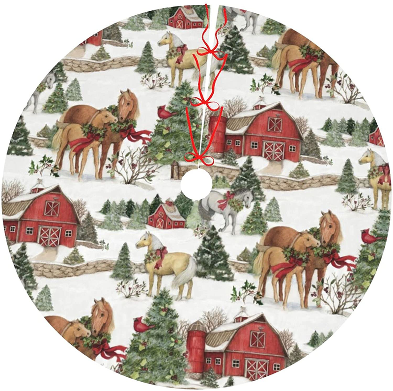 Merry Christmas Tan Christmas Tree Skirt , Red Truck Christmas Tree White Snowflakes Pattern Large Tree Skirt Mat for Xmas Holiday Party Ornament Rustic Farmhouse Decorations（48 Inch ） Home & Garden > Decor > Seasonal & Holiday Decorations > Christmas Tree Skirts Hitamus Christmas Wreath Horse Snow 48" 