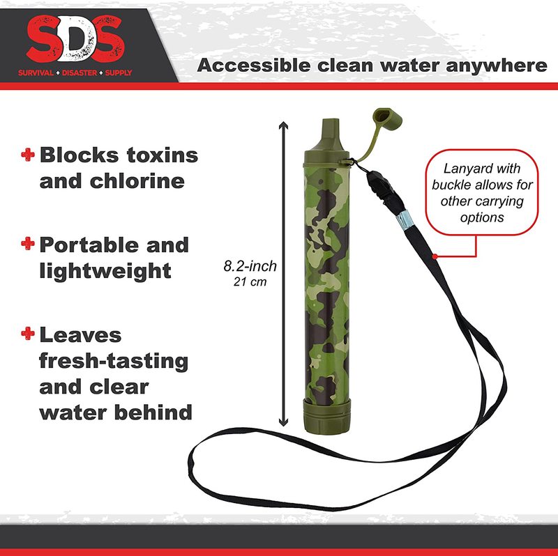 SDS Water Filter Straw Camo - Water Purifier Survival Outdoor Tool - Portable Water Filter for Streams and Lakes Sporting Goods > Outdoor Recreation > Camping & Hiking > Camping Tools SDS   