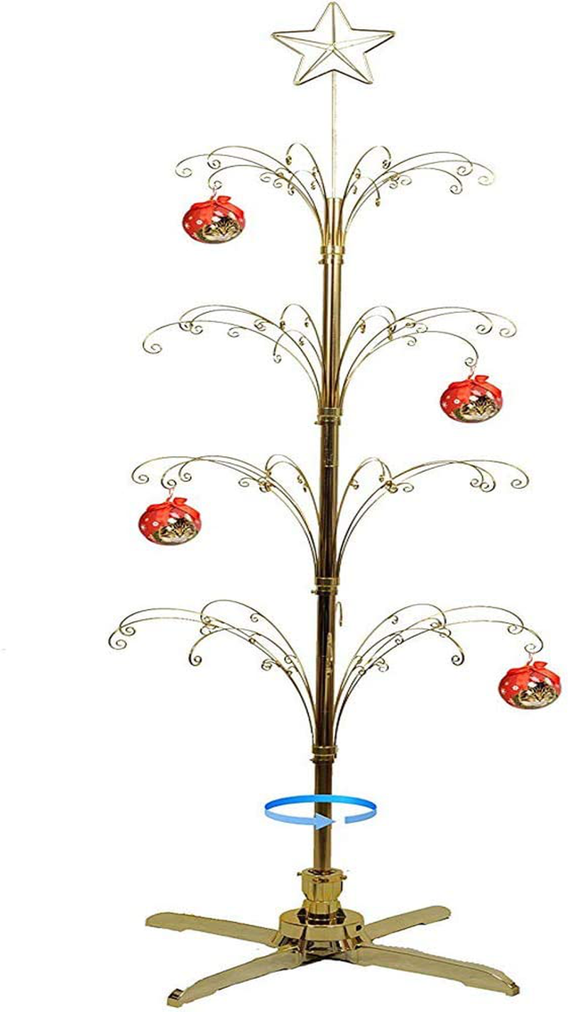 HOHIYA Ornament Display Tree Stand Metal Christmas Rotating 90 Hooks 74inch Gold