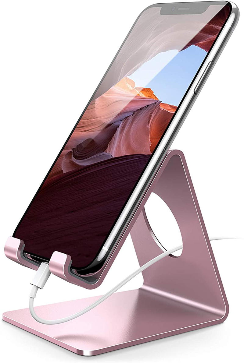 Lamicall Cell Phone Stand, Desk Phone Holder Cradle, Compatible with Phone 12 Mini 11 Pro Xs Max XR X 8 7 6 Plus SE, All Smartphones Charging Dock, Office Desktop Accessories - Silver Electronics > Electronics Accessories > Adapters Lamicall rose Gold  