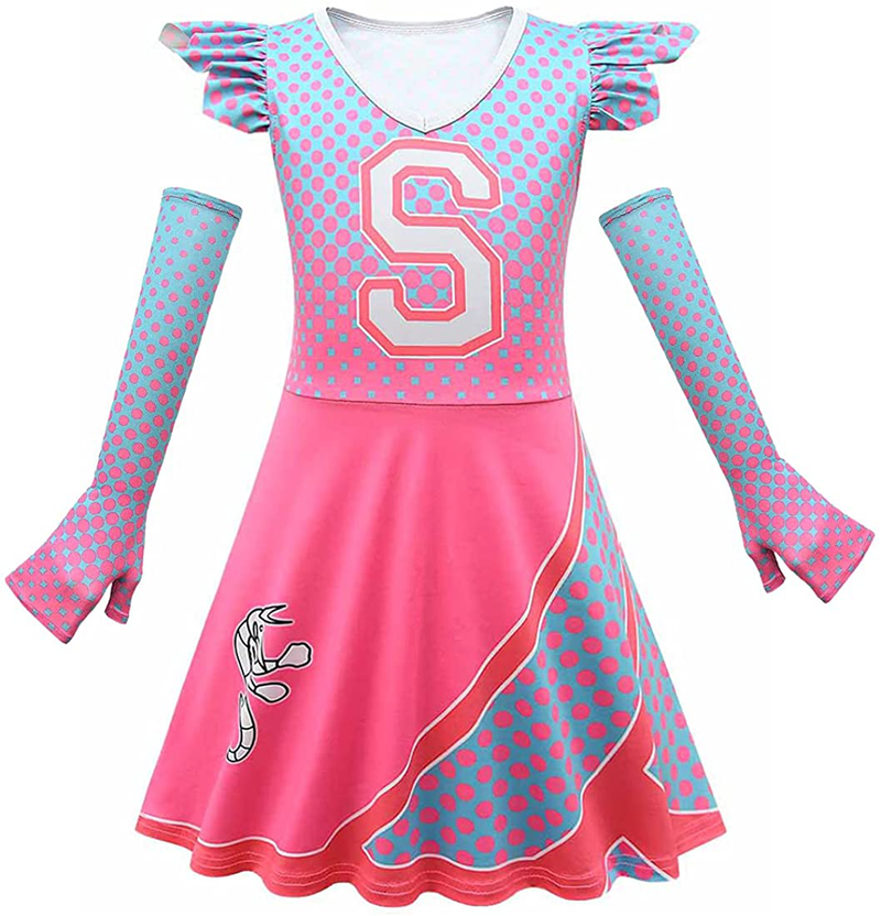 Fayyyykids Girls Cheerleader Toddler Dress Up Zombies 2 Halloween Costume with Long Sleeve Glove
