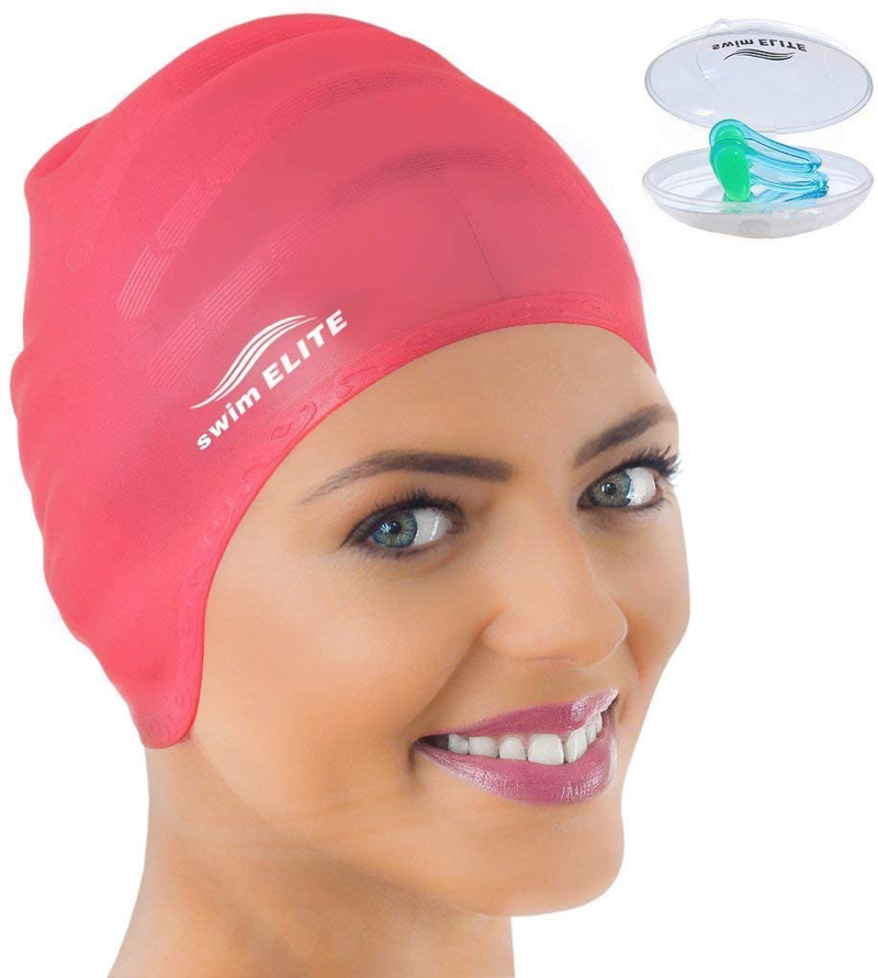 Swim Cap for Long Hair - Silicone Swimcap for Long Hair | Swimming Caps for Women & Men | Silicone Swim Caps for Long Hair - Bathing Cap to Keep Your Hair Dry Sporting Goods > Outdoor Recreation > Boating & Water Sports > Swimming > Swim Caps SWIM ELITE RED  