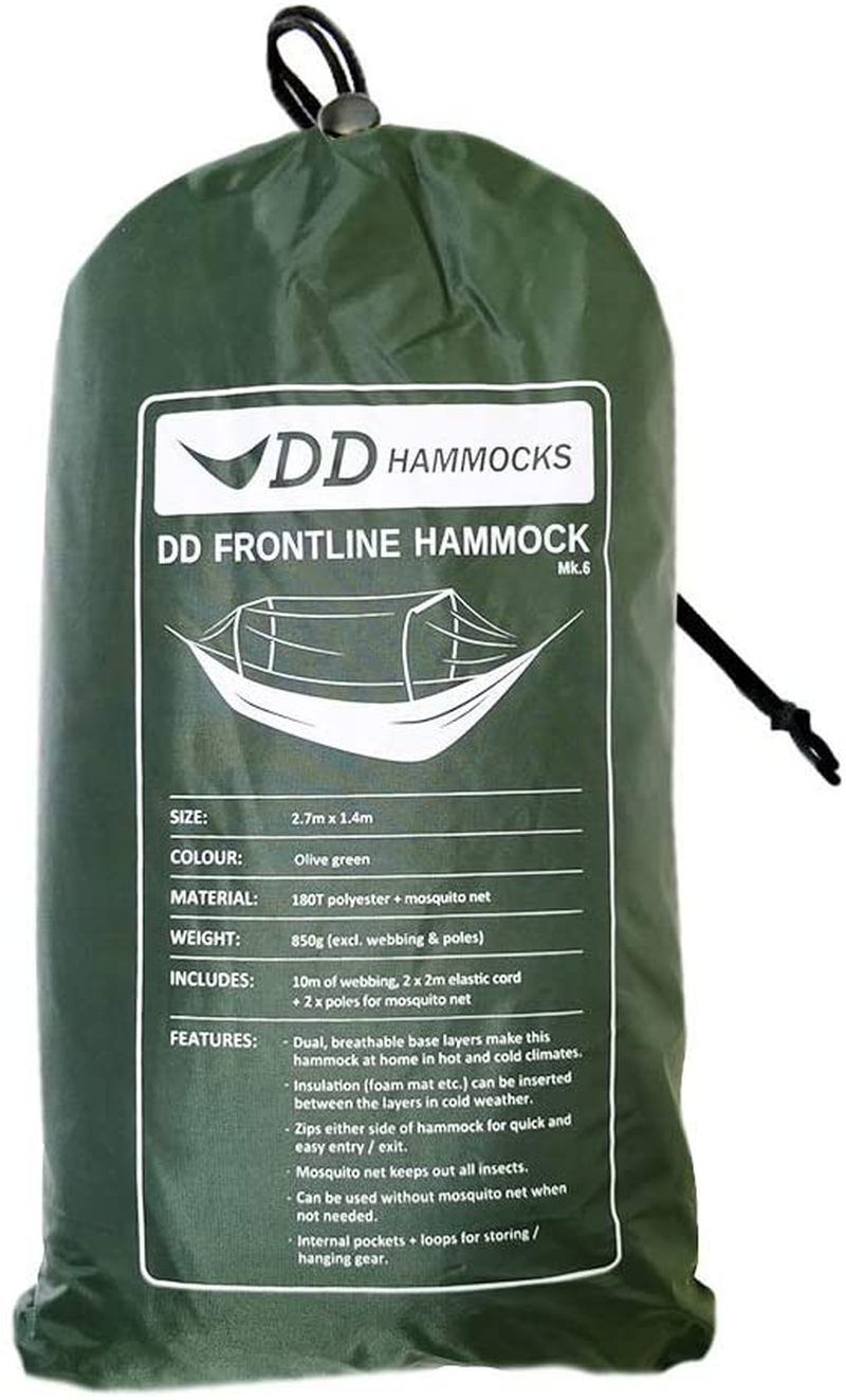 DD Hammocks Frontline Hammock - Olive Green - Portable Lightweight Camping Jungle Hammock with Mosquito Net for Outdoor Backpacking & Hiking Home & Garden > Lawn & Garden > Outdoor Living > Hammocks DD HAMMOCKS Default Title  