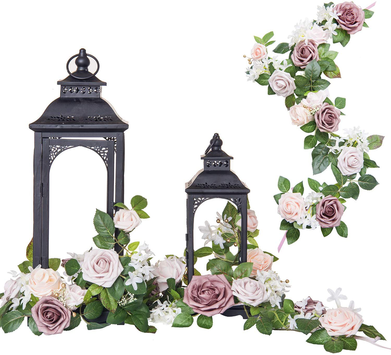 Ling's moment Handcrafted Rose Flower Garland Floral Arrangements Pack of 6 for Lanterns Wedding Table Centerpieces Floral Runner Wreath Decorations (Burgundy +Blush) Home & Garden > Decor > Home Fragrance Accessories > Candle Holders Ling's moment Blush/Dusty Rose  