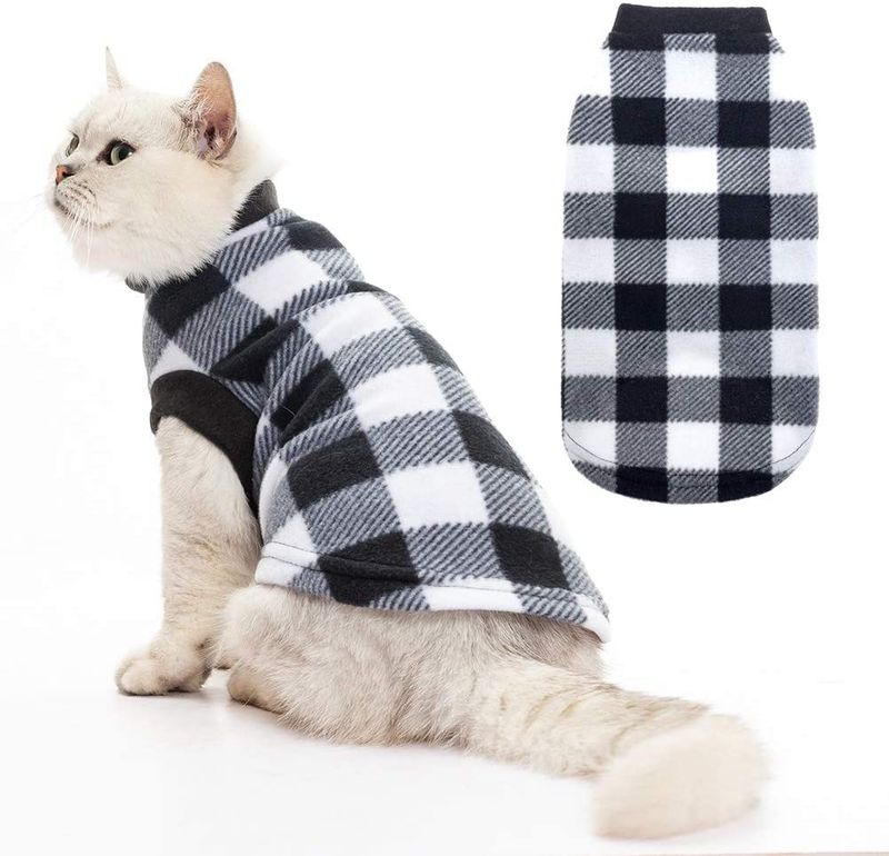 EXPAWLORER Classic Plaid Dog Hoodie Cat Sweatshirt Warm Fleece Soft Vest for Cats, Puppies, Small Animals Animals & Pet Supplies > Pet Supplies > Cat Supplies > Cat Apparel EXPAWLORER Black Small (Pack of 1) 