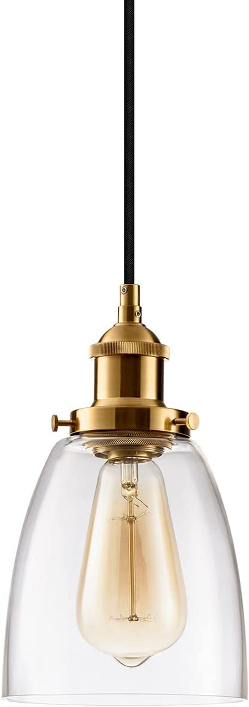 Kitchen Mini-Pendant Light Industrial Edison Hanging Light Island Clear Glass Adjustable Nylon Core Ceramic Holder Lighting Fixture Indoor for Dining Room Entryway Loft (Bulb Not Included) (Clear) Home & Garden > Lighting > Lighting Fixtures GLADFRESIT Brass  