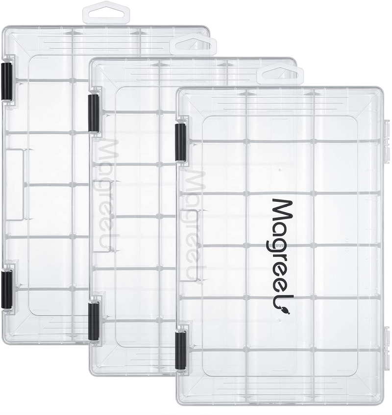 Magreel Fishing Tackle Boxes, Transparent Fish Tackle Storage with Adjustable Dividers, Plastic Box Organizer 3600/3700 Tackle Trays, 3 Packs / 4 Packs