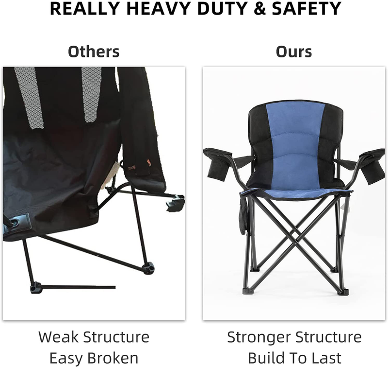 Lamberia Folding Camping Chair for Adults Heavy Duty 330 LBS Capacity Outdoor Camp Chair Thicken 600D Oxford Mesh Back Quad with Arm Rest Cup Holder and Portable Carrying Bag(Xl,Blue) Sporting Goods > Outdoor Recreation > Camping & Hiking > Camp Furniture Lamberia   