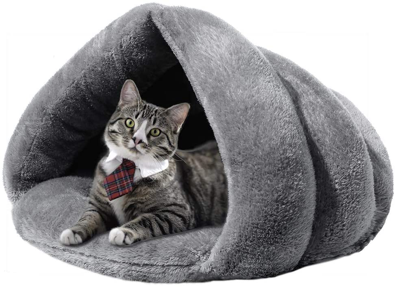 Self Warming Plush Pet Bed Cat Cave Pet Tent Cave Bed Cozy Cat Sleeping Bag Snooze Mat for Winter Pets Cats Small Dogs Puppies and Kittens, Durable, Comfortable, Washable Animals & Pet Supplies > Pet Supplies > Cat Supplies > Cat Beds SISROL Gray  