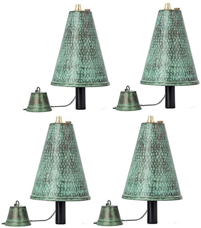 Hawaiian Cone Tiki Style Torch - Outdoor Oil Lamp Includes 3-piece 54” Black Pole for Easy Set Up - 60oz Bowl with Matching Snuffer and Fiberglass Wick Burns for a long time! 4 Pack (Hammered Patina) Home & Garden > Lighting Accessories > Oil Lamp Fuel Legends Direct Hammered Patina 4 Pack 