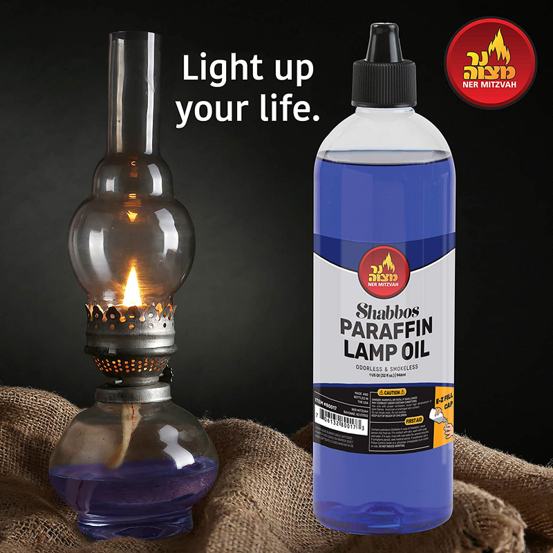 Paraffin Lamp Oil - Blue Smokeless, Odorless, Clean Burning Fuel for Indoor and Outdoor Use with E-Z Fill Cap and Pouring Spout - 32oz - by Ner Mitzvah