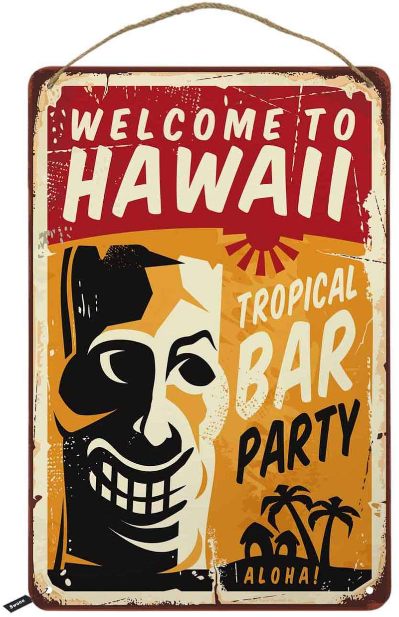 Swono Welcome to Hawaii Tin Signs,Funny Tiki with Letter Tropical Bar Party Vintage Metal Tin Sign for Men Women,Wall Decor for Bars,Restaurants,Cafes Pubs,12x8 Inch Home & Garden > Decor > Artwork > Sculptures & Statues Swono   