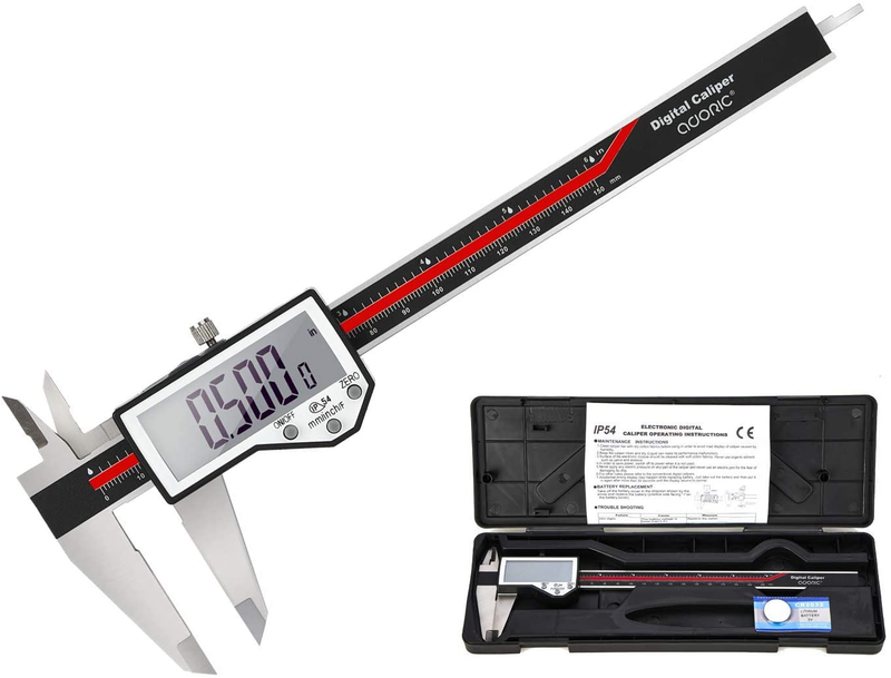 Digital Caliper, Adoric 0-6" Calipers Measuring Tool - Electronic Micrometer Caliper with Large LCD Screen, Auto-Off Feature, Inch and Millimeter Conversion Hardware > Tools > Measuring Tools & Sensors Adoric Red-black02 6" 