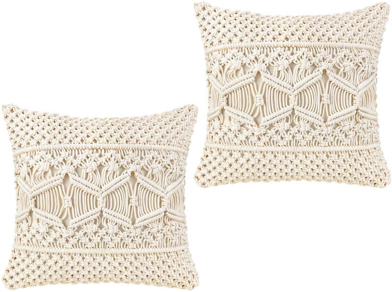 Mkono Throw Pillow Cover Macrame Cushion Case (Pillow Inserts Not Included) Set of 2 Decorative Pillowcase for Bed Sofa Couch Bench Car Boho Home Decor,17 Inches
