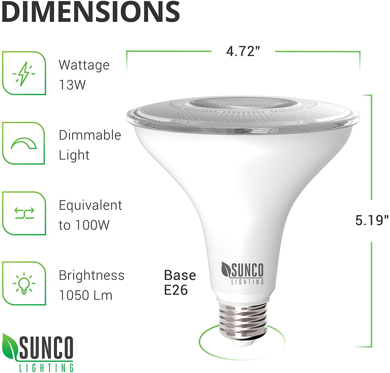 Sunco Lighting 6 Pack PAR38 LED Bulb 13W=100W, 5000K Daylight, 1050 LM, Dimmable, Indoor/Outdoor Spotlight, Waterproof - UL & Energy Star Listed
