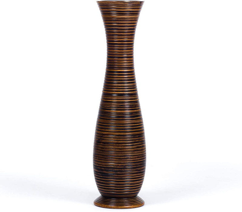 LEEWADEE Large Floor Vase – Handmade Flower Holder Made of Wood, Sophisticated Vessel for Decorative Branches and Dried Flowers, 30 inches, Brown Home & Garden > Decor > Vases LEEWADEE   