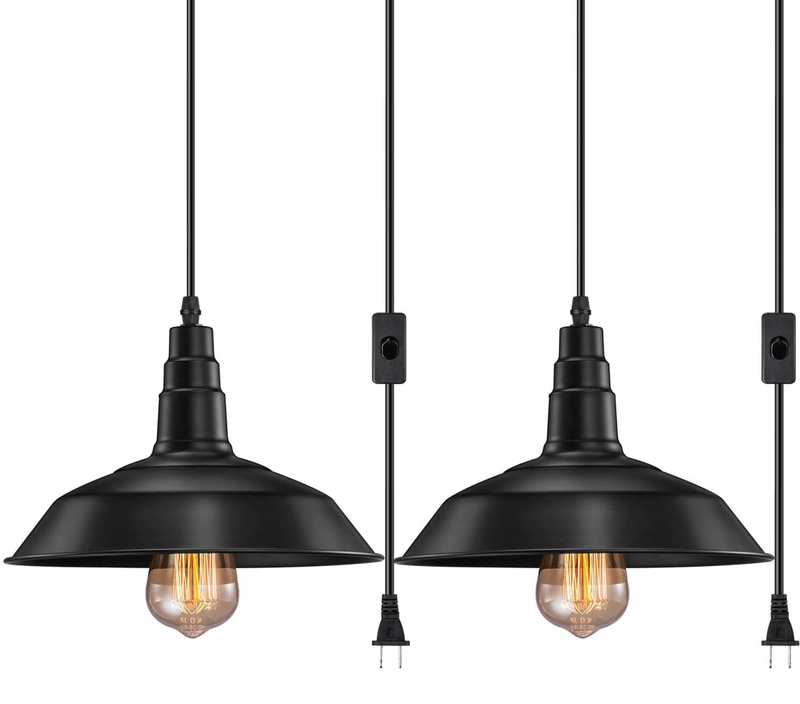 FadimiKoo Plug in Pendant Light E26 E27 Industrial Hanging Pendant Lights Vintage Hanging Light Fixture with 13.12ft Cord On/Off Switch 2 Pack