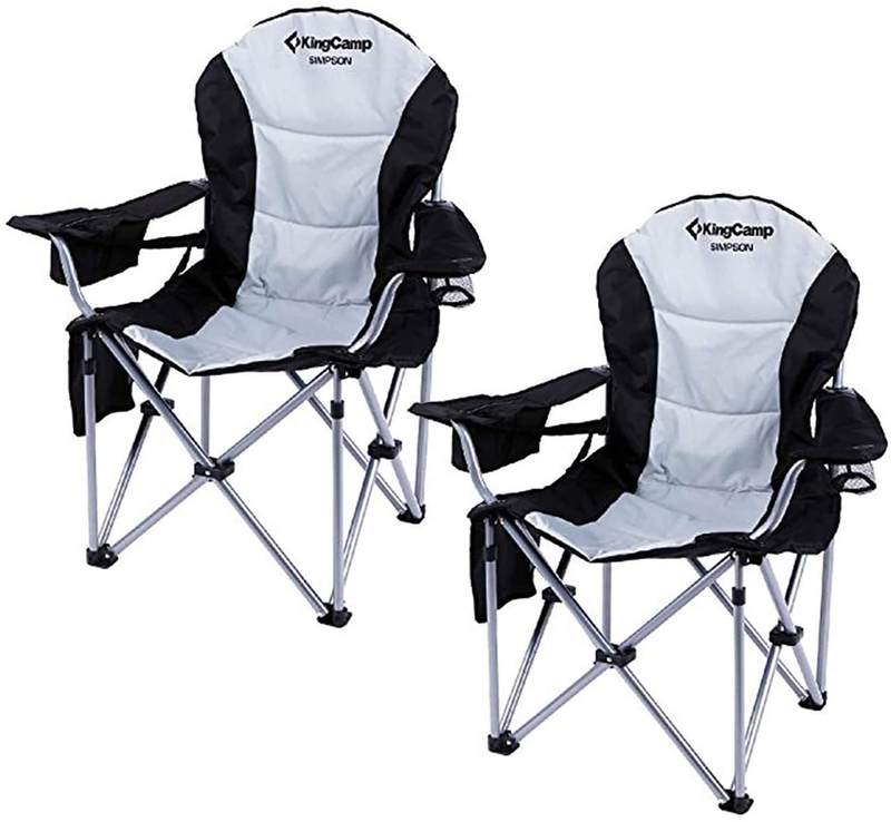 Kingcamp Camping Chair with Lumbar Back Support, Padded Folding Chair with Cooler, Armrest, Cup Holder, Oversized Quad Camp Chair Heavy Duty, Supports 350 Lbs Sporting Goods > Outdoor Recreation > Camping & Hiking > Camp Furniture KingCamp Black-2 pack  