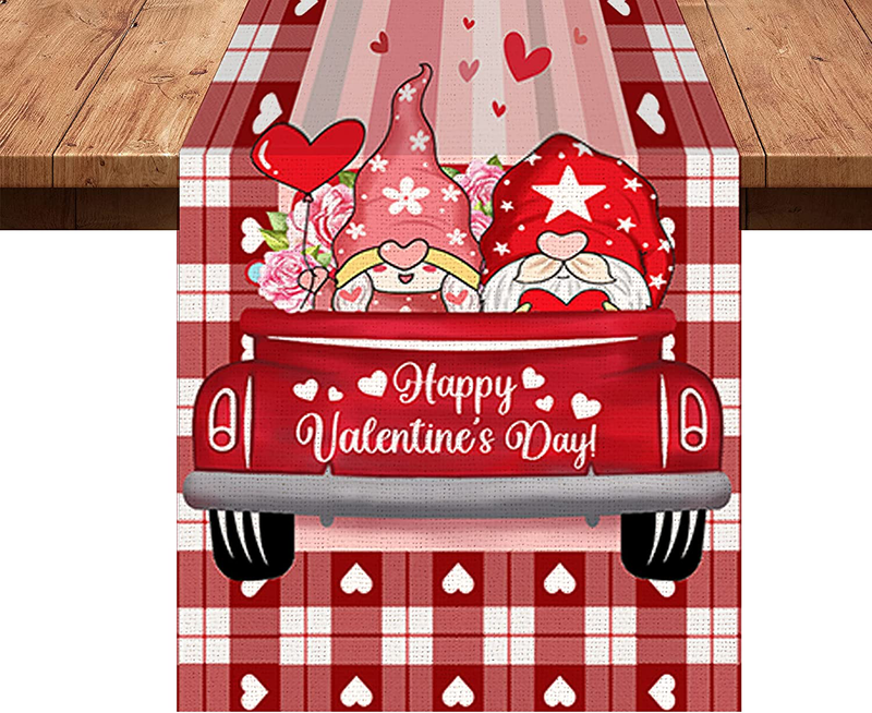 Hexagram Valentines Table Runner 13X72, Happy Valentines Table Runners for Dinner Kitchen, Love Gnome Buffalo Check Burlap Table Runner for Coffee Table, Rose Love Heart Red Truck Table Runner Home & Garden > Decor > Seasonal & Holiday Decorations Hexagram   