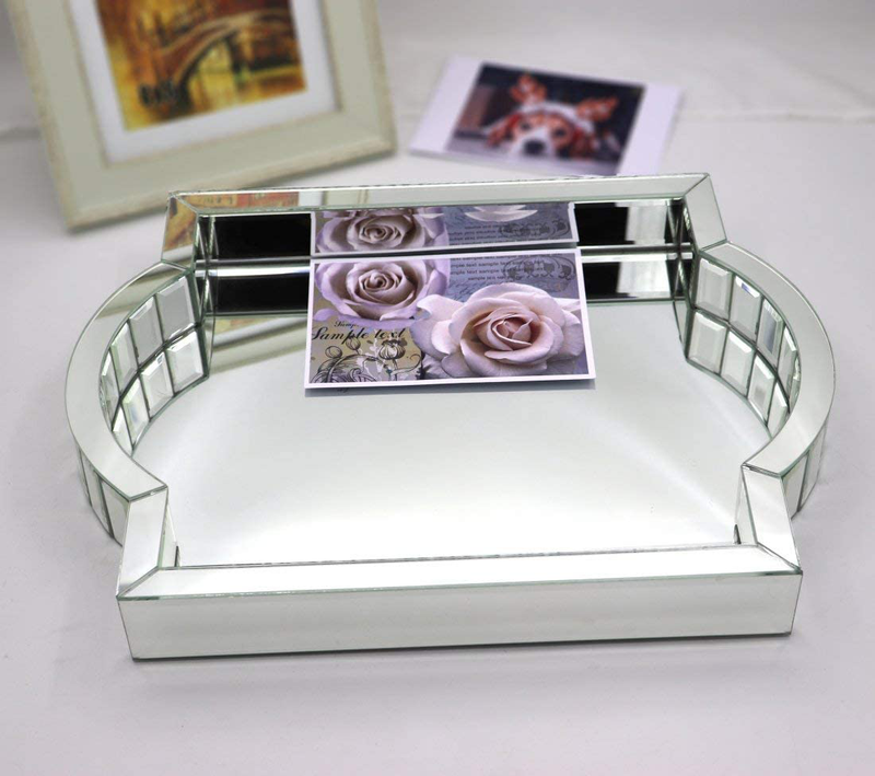 Silver Mirror Tray Decorative Mirror Organizer Arc-Shaped Mosaic Mirror Handle Vanity Tray Coffee Table Serving Tray Dressing Table Jewelry Makeup Tray Home & Garden > Decor > Decorative Trays nobrand   