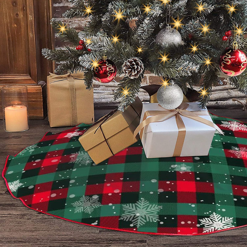 Christmas Tree Skirt Buffalo Plaid Tree Skirt Snowflake Thick Xmas Tree Skirt for Holiday Party Christmas Tree Decorations Indoor Outdoor Red and Green 48 Inch Home & Garden > Decor > Seasonal & Holiday Decorations > Christmas Tree Skirts AGAXOZW   