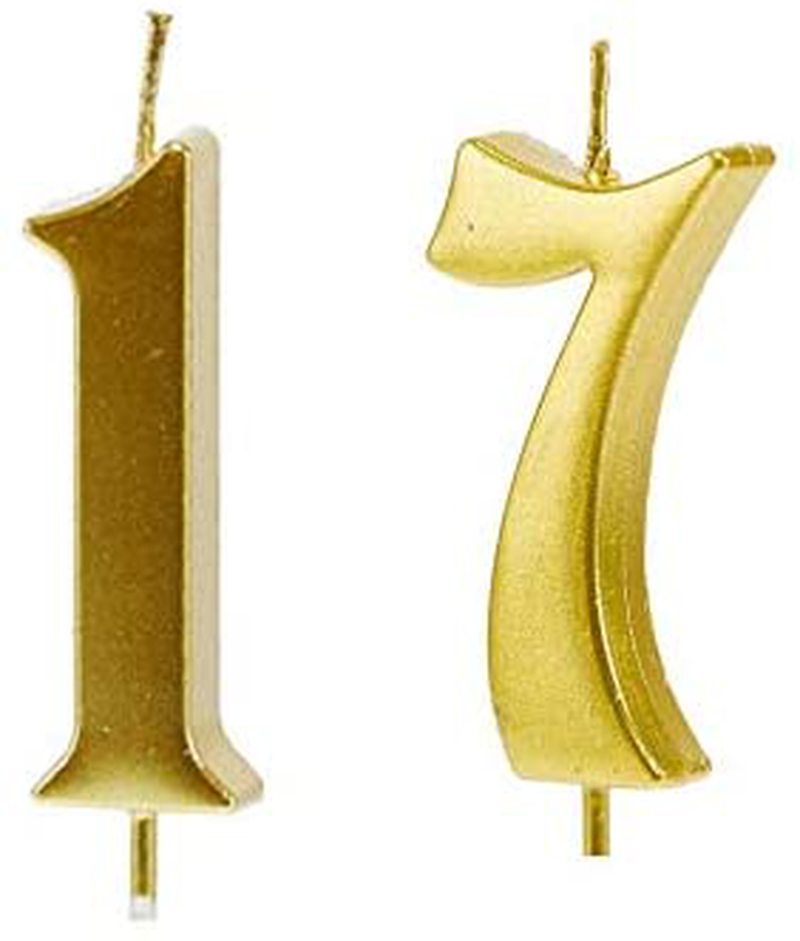 MMJJ Gold 17th Birthday Candles, Number 17 Cake Topper for Birthday Decorations Home & Garden > Decor > Home Fragrances > Candles MMJJ Default Title  