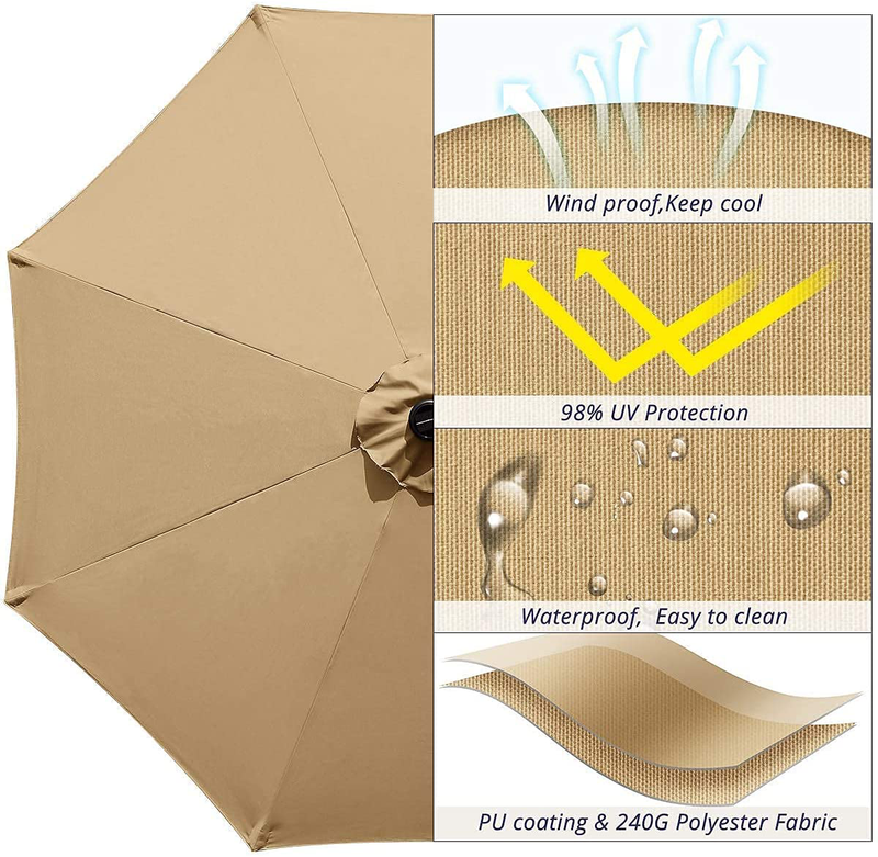 Quictent 24X24FT Sand 185G HDPE Square Sun Shade Sail 9Ft Patio Umbrella Market Umbrella 32 Solar LED Lights