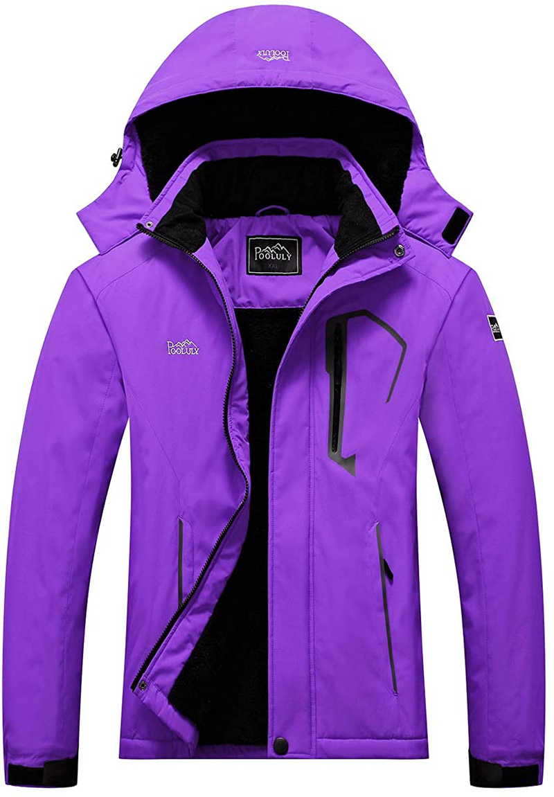 Pooluly Women's Ski Jacket Warm Winter Waterproof Windbreaker Hooded Raincoat Snowboarding Jackets  Pooluly Purple Medium 