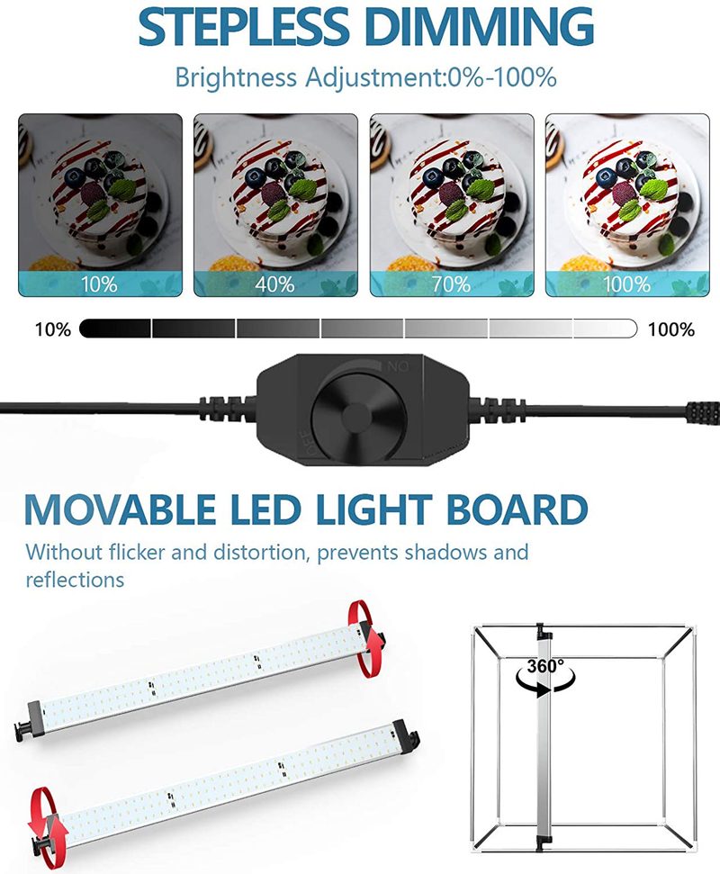 Photo Light Box, SAMTIAN 100x100x100CM Portable Folding Studio Box Professional Tabletop Photography Lighting Kit 4 Colors Backdrops LED Lights Adjustable Brightness 15000LM