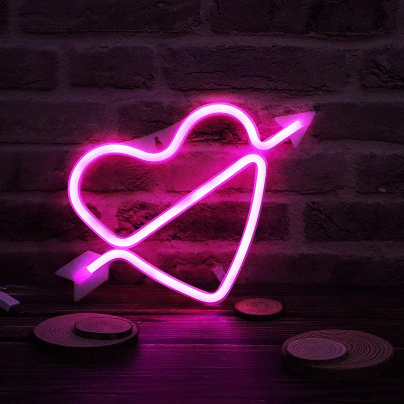 Heart Shape Neon Lights, LED Neon Signs Art Decorations Night Lights Lamp for Wedding Party Supplies, Proposal, Valentine’S Day Decorations-An Arrow Piercing the Heart Neon Sign(Pink) Home & Garden > Decor > Seasonal & Holiday Decorations ASmile   