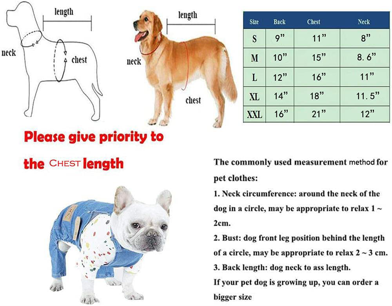 Petbobo Dog Clothes Costumes, Pet Jean Overalls Clothes Pet Fashion Pants 5 Sizes Optional