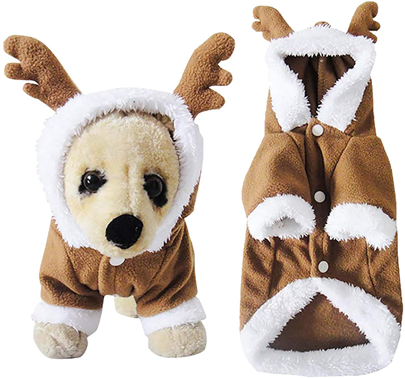 Filhome Puppy Dog Christmas Reindeer Costume, Pet Cat Elk Costume Hoodie Christmas Winter Coat Clothes Xmas Outfit Apparel Animals & Pet Supplies > Pet Supplies > Cat Supplies > Cat Apparel Filhome M Chest Girth: 15.7"; Neck Girth:11."  