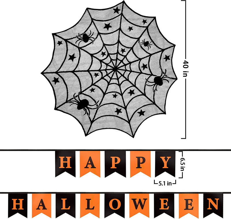 Halloween Decorations Indoor Set, Halloween Decor Bundle for Home, Party, Kitchen, Spider Web Table Runners & Halloween Banner & Mantel Scarf & 36 PCS 3D Bat Sticker, Spooky Home Decor Arts & Entertainment > Party & Celebration > Party Supplies Tiny Land   