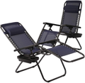 HCY Zero Gravity Chairs Outdoor Adjustable Recliner Chair Folding Lounge Patio Chairs with Cup Holder Pillows Set of 2 for Beach, Yard, Lawn, Camp (Tan) Sporting Goods > Outdoor Recreation > Camping & Hiking > Camp Furniture HCY Blue  
