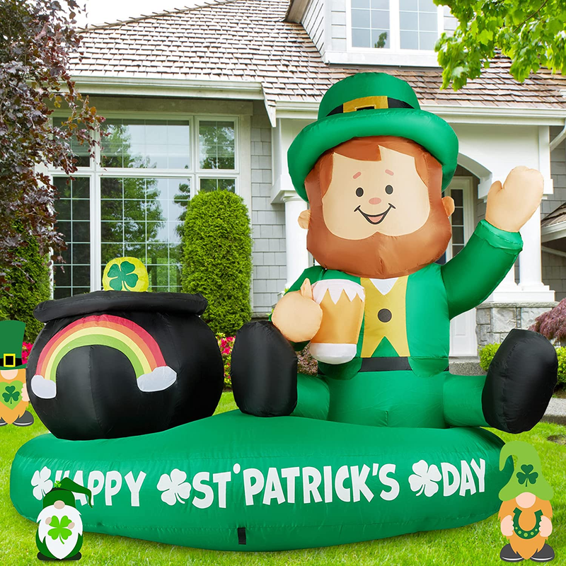HOOJO 6 FT Length St Patricks Day Decorations, Outdoor Decor St Patricks Day Inflatables Decorations for the Home, Leprechaun with Gold Coin Pot Build-In LED for Holiday Lawn, Yard Decor, Garden
