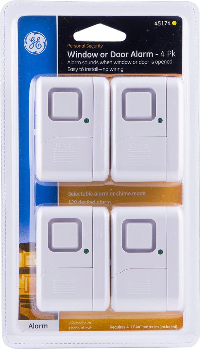 GE Personal Security Window/Door, 4-Pack, DIY Protection, Burglar Alert, Wireless, Chime/Alarm, Easy Installation, Ideal for Home, Garage, Apartment, Dorm, RV and Office, 45174, 4 Home & Garden > Business & Home Security > Home Alarm Systems GE   