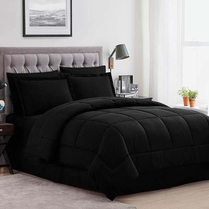 Sweet Home Collection 8 Piece Comforter Set Bag with Unique Design, Bed Sheets, 2 Pillowcases & 2 Shams Down Alternative All Season Warmth, Queen, Dobby Gray Home & Garden > Linens & Bedding > Bedding Sweet Home Collection Dobby Black King 