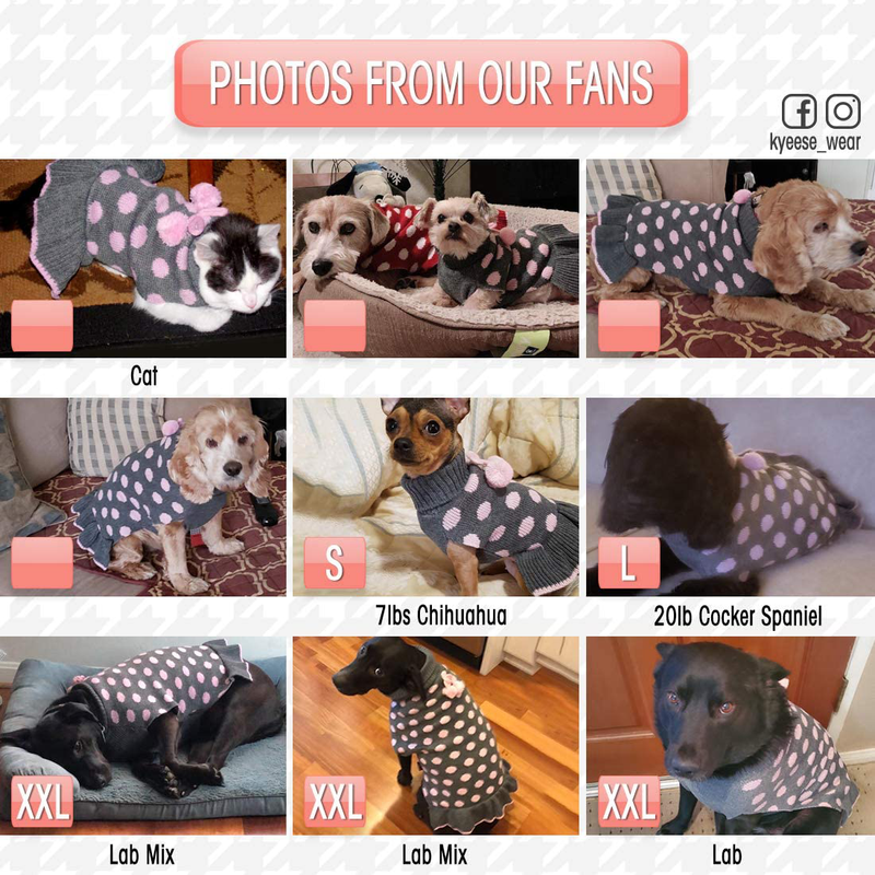 KYEESE Dog Sweater Dress Turtleneck Polka Dot Dog Sweaters with Leash Hole Knitwear Warm Pet Sweater with Pom Pom Ball Animals & Pet Supplies > Pet Supplies > Dog Supplies > Dog Apparel KYEESE   