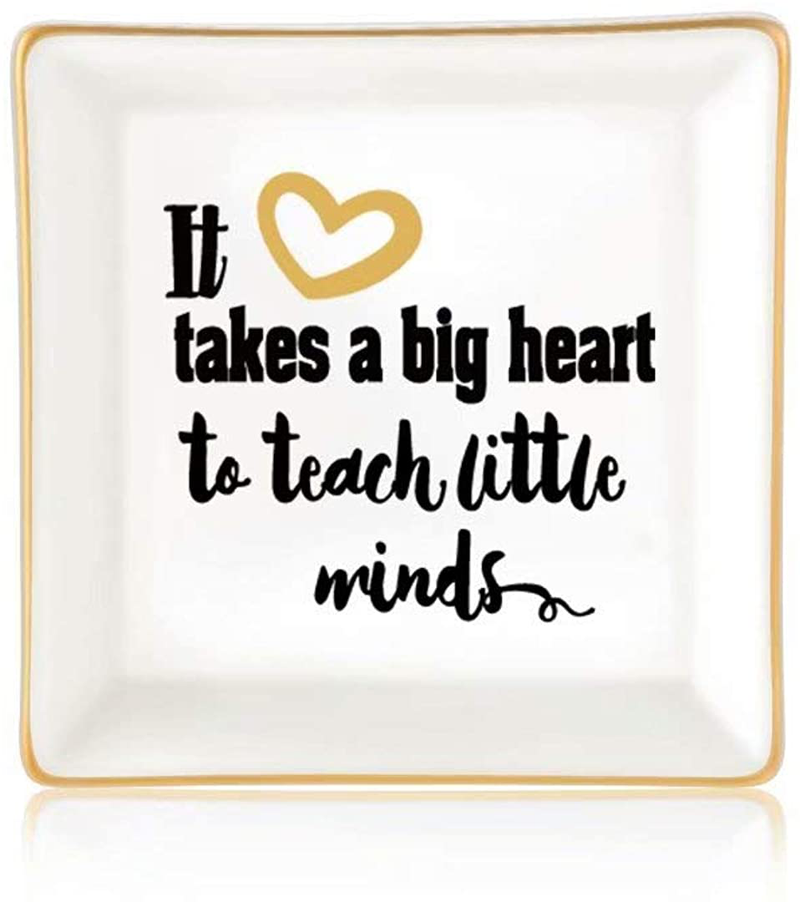 Gifts for Women Girls, Ceramic Ring Dish Decorative Trinket Plate Initial Jewelry Tray Dish, Mothers Day Valentines Gifts for Her Grandma Mom Daughter Sister Friend Birthday Home & Garden > Decor > Decorative Trays Giftjews It takes a big heart to teach little minds  